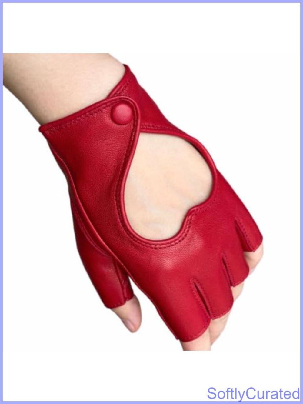 Leather Fingerless Driving Gloves Heart Cutout Half-Finger